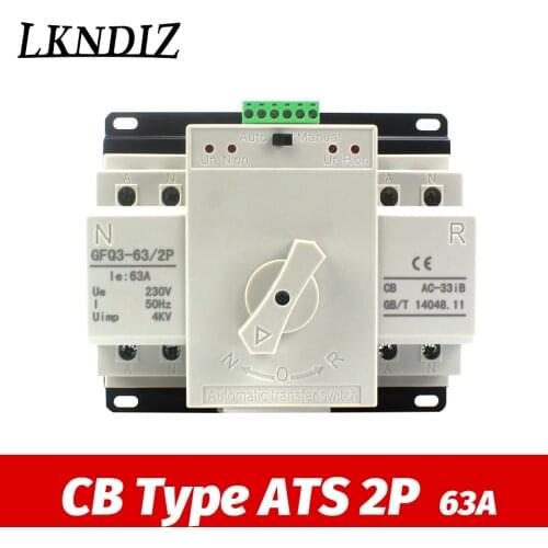 ATS 2P 63A Dual Power Automatic Transfer Switch 2P Circuit Breaker MCB AC 230V