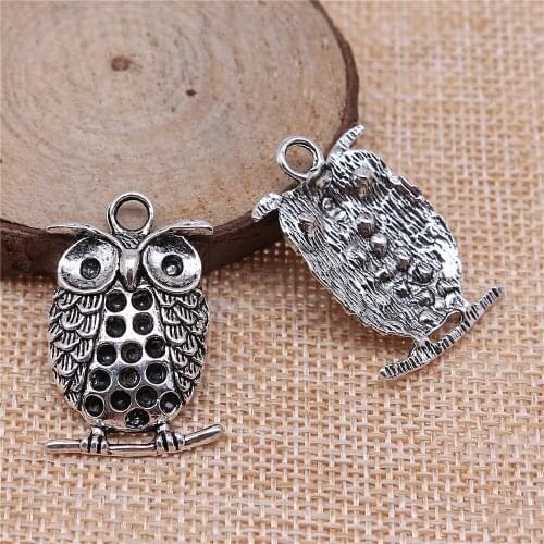 Free shipping 16pcs 32x21mm antique silver owl charms diy retro jewelry fit Earring keychain hair card pendant accessories