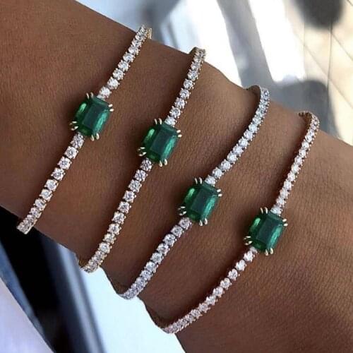 Handmade Claw Green Crystal Bracelet Exquisite Jewelry for Women Simple Rhinestone Chain Cube Bracelet Adjustable Hand Jewellery