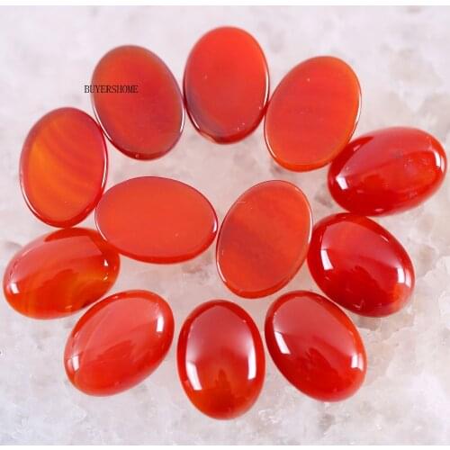 BUYERSHOME 5Pcs 15x20MM Natural Stone Red Carnelian No Drilled Hole Oval Cabochon CAB Bead For DIY Jewelry Making Ring K1527