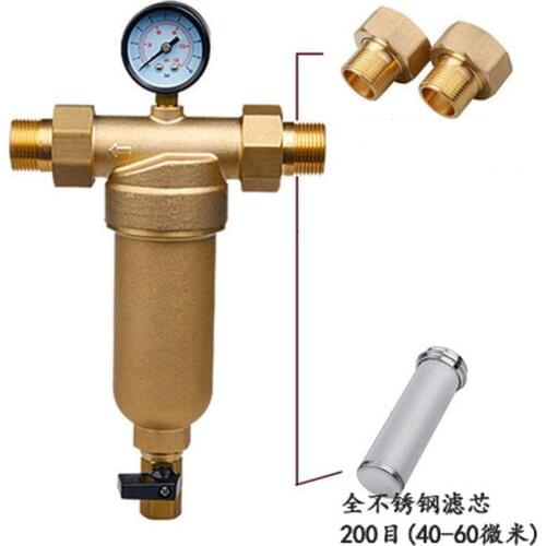 Household 200 Mesh Preposition Copper Pipe Strainer Filter Male Thread Water Purifier 1/2" 3/4" 1" with Pressure Gauge