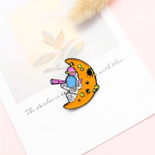 Star Moon astronaut Enamel Brooch Pink telescope crescent Lapel Pin Backpack skirt Creative jewelry Custom Badge
