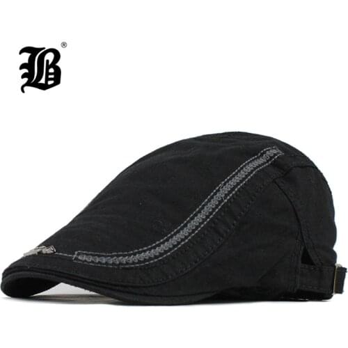 [FLB] Cotton Berets Caps For Men Casual Peaked Caps letter embroidery Berets Hats Casquette Cap New Autumn Fitted Visors F506