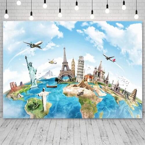 Avezano Backdrop World Travel Banner Earth Aircraft Photography Background For Photo Studio Photozone Photocall Decoration Props
