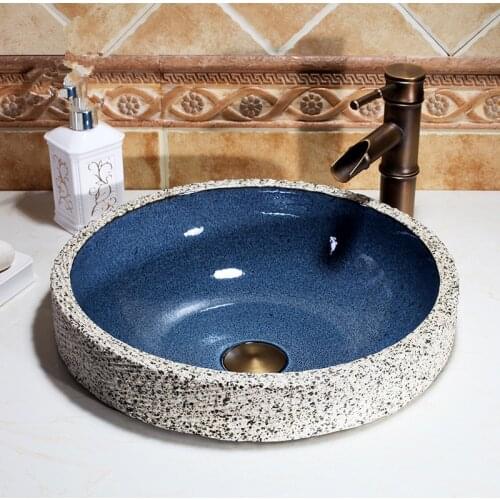China Artistic Handmade Ceramic wash basin Lavobo Round Counter top Semi-Counter Sink Bathroom Basin