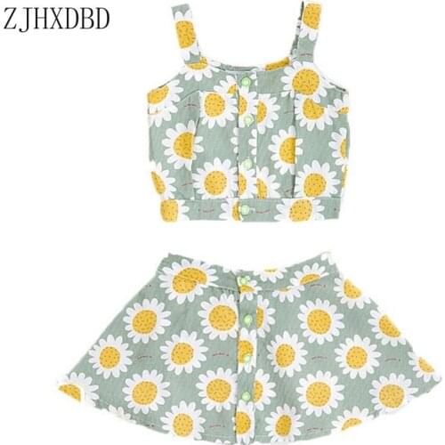 Baby Girls Clothes Set 2020 Summer Girls' Baby Style Sets Print Sun Flower Short Sling Top + Short Dress Skirt Two Piece Suits
