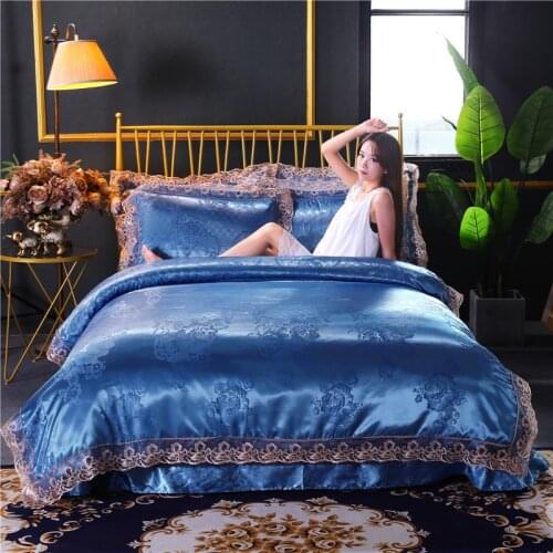 Satin Silk Bedding Set 4 Pcs Mattress Cover Silky King Queen Size Bedding Set Quilt Bed Sheet Soft Comfortable Textiles Jacquard