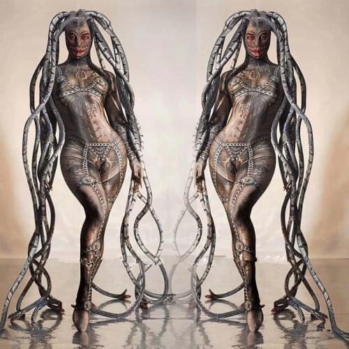 Halloween party event print alien snake Medusa Siamese trousers performance clothes cosplay suit costume