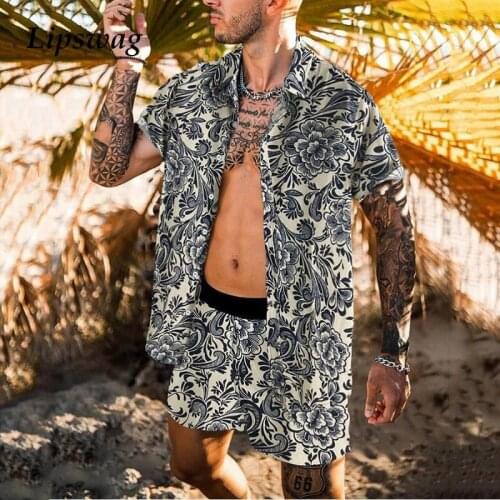 Fashion Floral Print Loose Suits Male 2021 Summer Casual Two Piece Set Men Lapel Shirt And Shorts Outfit Mens Clothes Streetwear