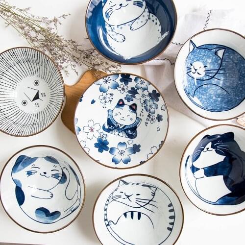 Creative CeramicTableware Rice Bowl Ramen Bowl Sauce Japanese-Style Underglaze Hand-Painted Tableware Cat