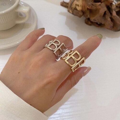 Fashion Opening Design Rings Irregular Letter B Adjustable Geometric Finger Rings for Women Men Jewelry