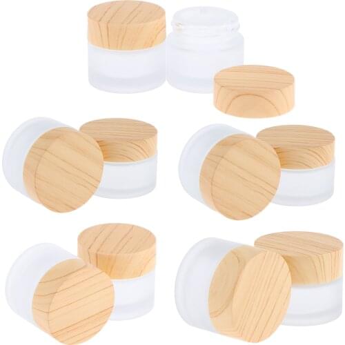 Pack of 10 Round Frosted Glass Jars, with Inner Liners & Lids ( 5 Sizes, 2 Per Size)