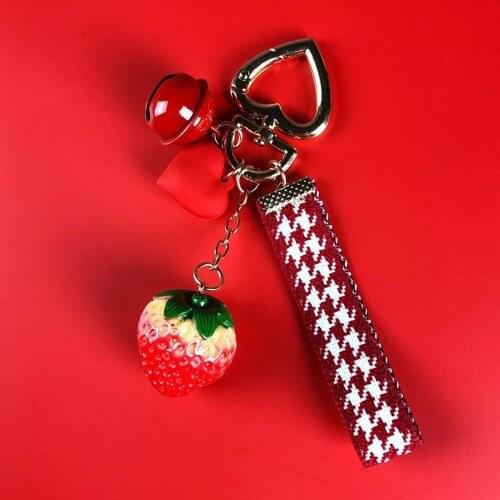 New year gift Red Strawberry Cute and Sweet Bell Keychain Creative Earphone Bag Small Heart Pendant for women and girls