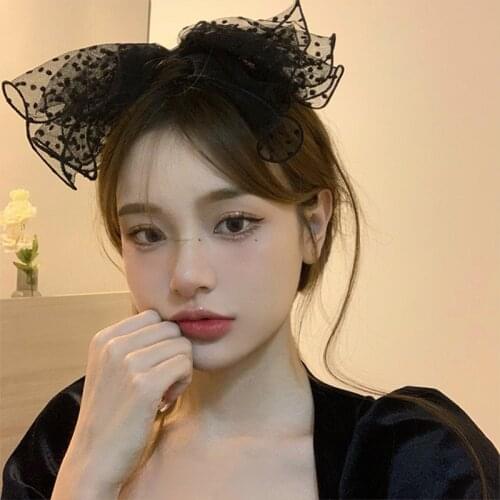 Korea New Big Bow Headband Headpieces Ladies Lace Fashion Hairband Hair Accessories Sweet Polka Dot Net Yarn Hair Hoop Headdress