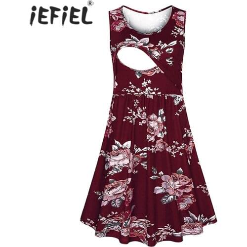 Maternity Clothes Dress Sleeveless Floral Tunic Breastfeeding Dresses Pregnancy Clothes Summer Nursing Dress For Pregnant Women