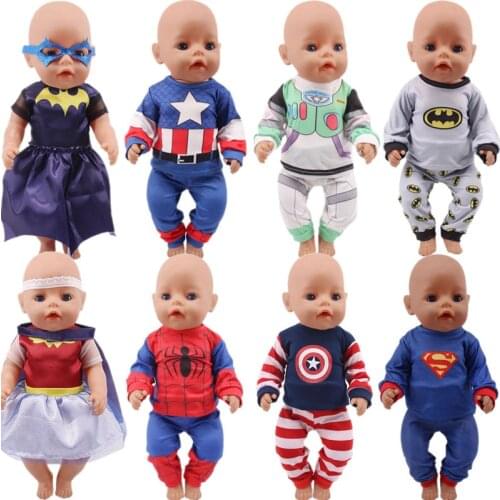 Doll Clothes 2Pcs/Set Superheros Clothes Cosplay For 18 Inch American Doll & 43 Cm New Born Baby Accessories,Logan Boy Doll Gift