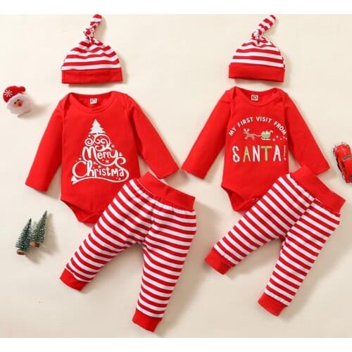 Baby Clothes Girl Newborn Infant Baby Girls Romper Striped Pants Hat Christmas Xmas Outfits Set Newborn Baby Girl Clothes