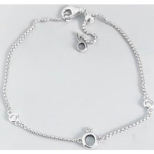 Original 925 Sterling Silver Pan Bracelet Sparkle Crown O-shaped Adjustable Bracelet Fit Charm Women Jewelry