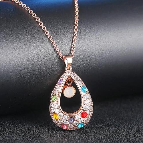 Waterdrop Necklace For Women Top Quality ZYN022 The Peacock Princess Tears Multicolour Rose Gold Color Pendant Austrian Crystal