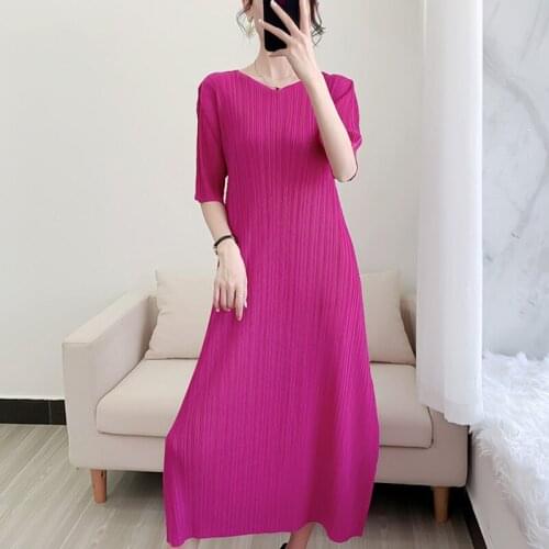Issey miyake pleated aura dress woman 2021 summer new style big swing niche light mature long female skirt