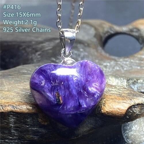 Natural Purple Charoite Crystal Pendant Heart Jewelry For Woman Man Healing Reiki Love Gift 15x6mm Beads Gemstone Silver AAAAA