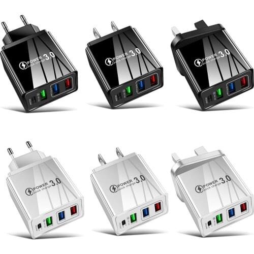 Portable Travel 3 USB Fast Charger 3.1A Quick Charge PD Type-C Wall Power Adapter Universal for Mobile Phone Tablet
