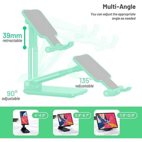 G99B Adjustable Cell Phone Stand for Desk Foldable Desktop Phone Holder Non Slip Cradle Dock for All Smartphones Tablets