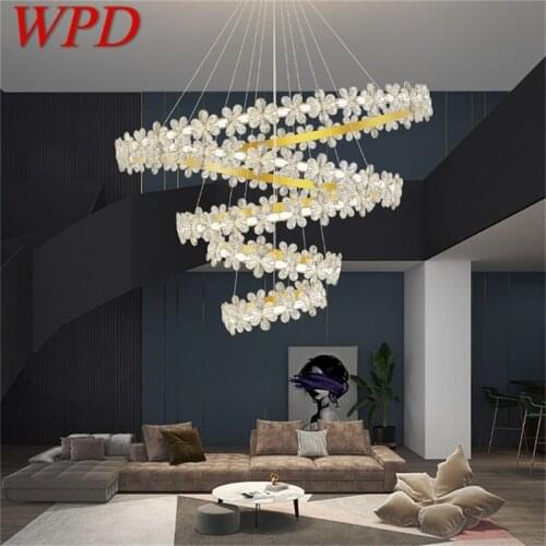 WPD Gold Luxury Chandeliers Light Contemporary Round Crystal LED Brass Pendant Lamp Home Fixture for Living Room