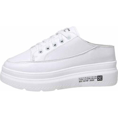 Lace-up platform slippers womens outer wear 2019 new net red lazy people without heel wedge heel cake white shoes half drag