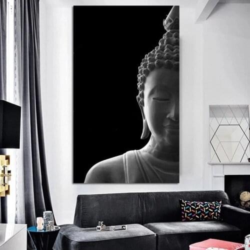 Modern Black and White Buddha Head Canvas Posters and Prints Living Room Wall Art Pictures Cuadros Wall Decor