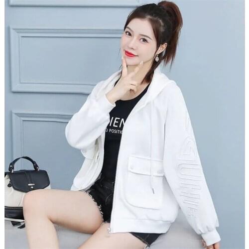 Spring Autumn 2021 New Style Burst Short Zipper Top Sweater Ladies Fashion Jacket Early Spring Loose Hooded Top Commuter