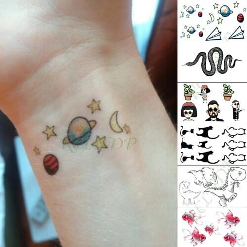 Waterproof Temporary Tattoo Sticker Planet Dinosaur Star Triangle Fake Tatto Hand Arm Foot Flash Tatoo for Kid Girl Men Women