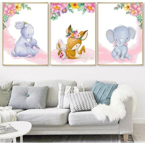 Cross stitch cute cartoon animal elephant fawn modern living room decoration painting children simple handmade material package