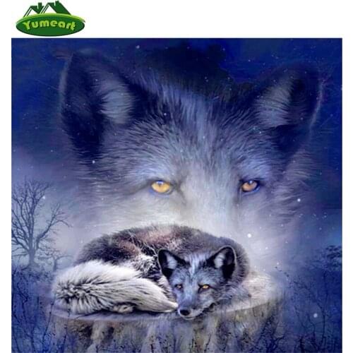 YUMEART Wolf Embroidery Cross Stitch Rhinestone Mosaic Painting Home Decor Gift Full Square Diamond 5D DIY Diamond Painting