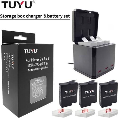 Original TUYU for GoPro Hero 7 Hero 6 hero 5 Black Battery Triple Charger for Go Pro Hero7 6 hero5 Black Camera Batteries