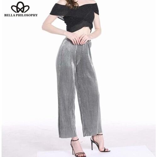 Bella Philosophy 2019 Spring Elastic Loose Long Pants Vintage High Waist Female Wide Leg Pants Lady Street Wear Pants Bottoms