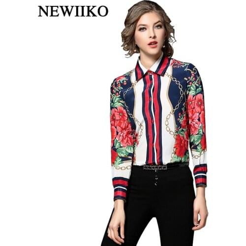 Women casual star Chain print shirts career elegant full sleeve work shirts