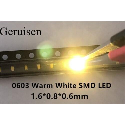 0603 Warm white Ultra Bright SMD SMT LED light-emitting diodes High quality New 1.6*0.8*0.6MM 2800-3500K 100PCS