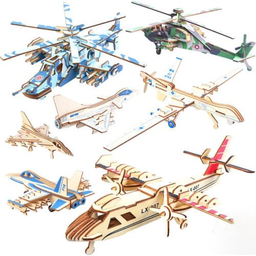 1Pcs 3D Wooden Drone Fighter Model Military Simulation Toys DIY Puzzle Board Arms Children Assemble Construction Toy