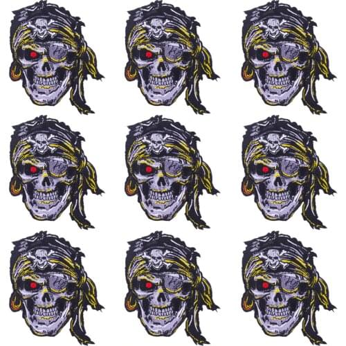 10Pcs/Set Punk Skull Embroidery Patches For Clothing Iron On Embroidered Patch For Clothes Appliques For T-shirt Badges Stripe