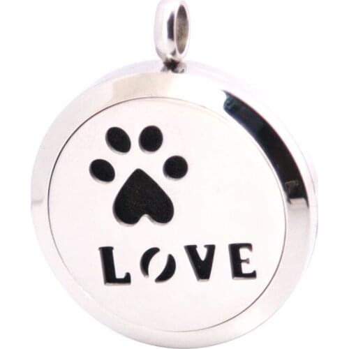 10pcs Love Dog Palm Aromatherapy Essential Oil Surgical Stainless Steel Pendant Necklace Perfume Diffuser Locket with Felt Pdas