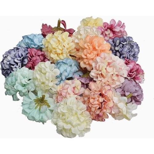 100Pcs Cheap 4.5cm Artificial Flower Silk Hydrangea Head For Wedding Decoration DIY Wreath Scrapbooking Craft Fake Flower