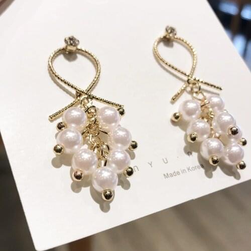 2020 Big Earrings Jewelry for Women Imitation Pearl Crystal Drop Earrings Party Personality Geometric Long Gold Pearl Earrings