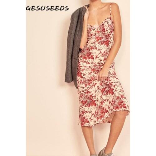 2021 Summer dress women spaghetti strap dresses sexy v neck dress floral party dresses for women vintage midi dress female