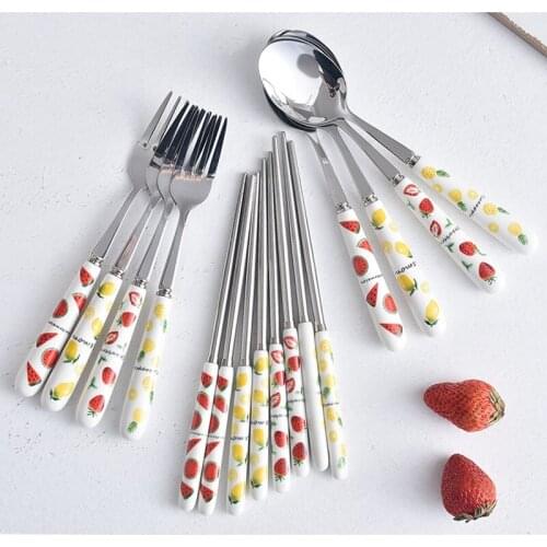Baby Gadgets Tableware Set Fruit design Toddler Dinnerware Cutlery Cartoon Infant Food Feeding Spoon Fork