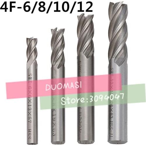 4Pcs Milling Cutter End Mill CNC Tools HSS Diameter 6/8/10/12mm 4 Flute Straight Shank Tools