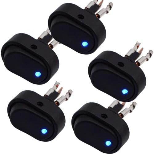 5Pcs 3Pin Waterproof 12V 30A Rocker Toggle Switch Blue LED Light Car/Boat