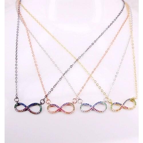 6PCS, Gold Filled Jewelry CZ Micro Pave Colorful Zirconia Infinity Pendant Necklaces