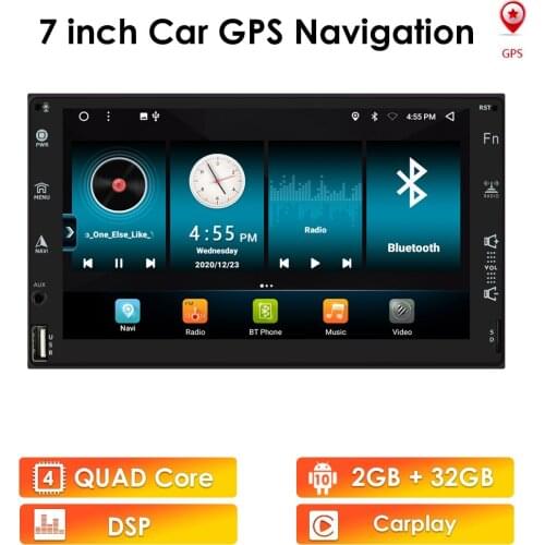 2Din Android Car Radio Universal GPS Auto Audio Stereo Autoradio Carplay DSP WIFI FM Multimedia with Dual Radio Heads Bluetooth