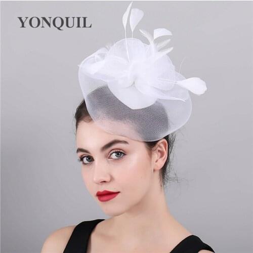White Handmade Hair Wedding Fascinators Bride Tulle Headwear Fancy Mesh Show Women Mariage Party Hair Accessories Ladies Chapeau